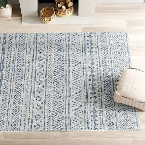4 ft. x 6 ft. Blue Grey Chevron Coastal Boho Style Indoor Outdoor Area
