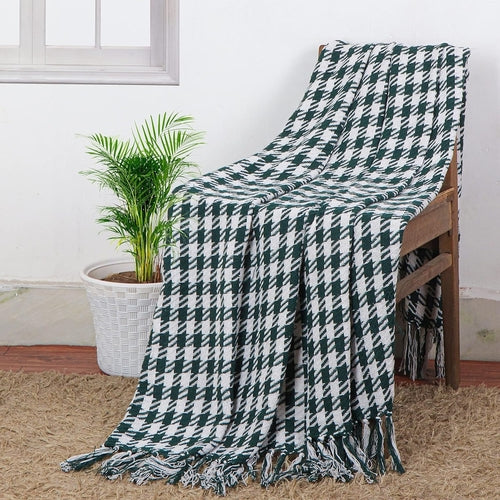 AJAYAN 100% Cotton Throw Blanket with Tassel Fringes, Soft Wrinkle
