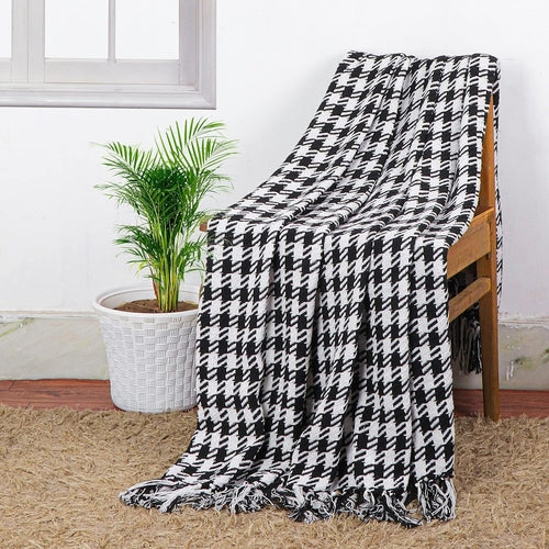 AJAYAN 100% Cotton Throw Blanket with Tassel Fringes, Soft Wrinkle