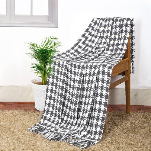 AJAYAN 100% Cotton Throw Blanket with Tassel Fringes, Soft Wrinkle